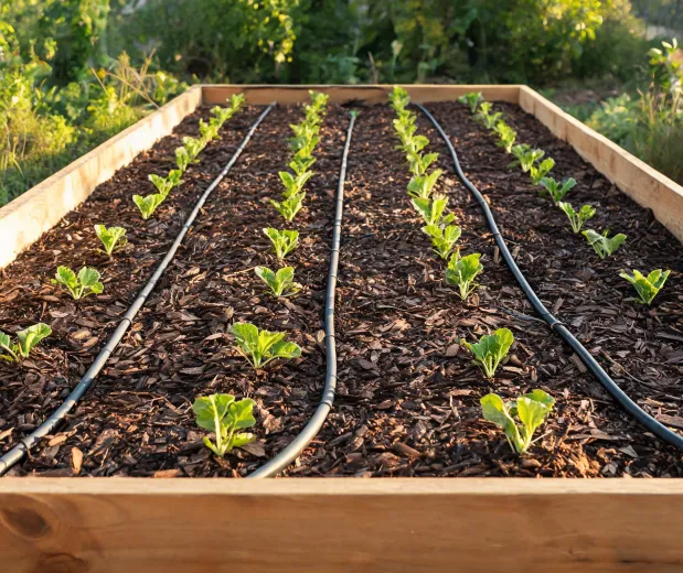 Soaker hose layout in raised bed