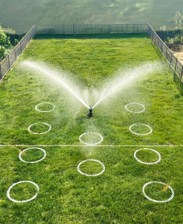 Sprinkler coverage test on a rectangular lawn