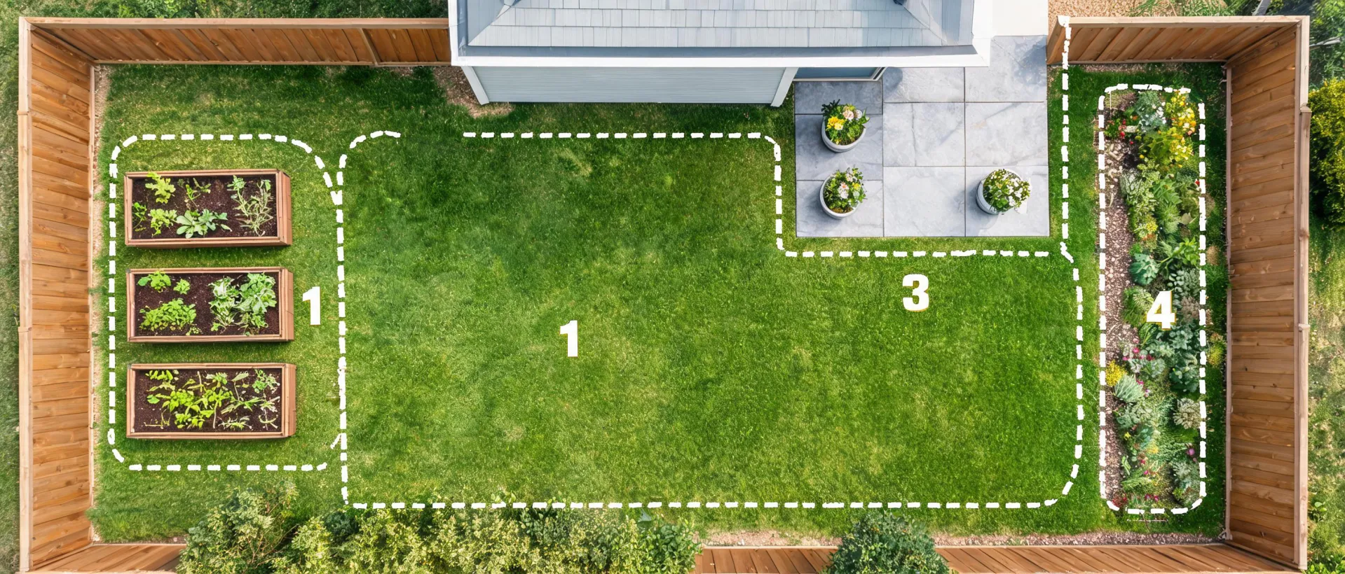 Mapped garden watering zones around a home